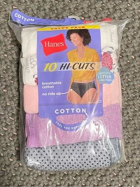 Hanes Assorted Pink, Purple & White Hi-Cut Cotton Briefs Value Pack